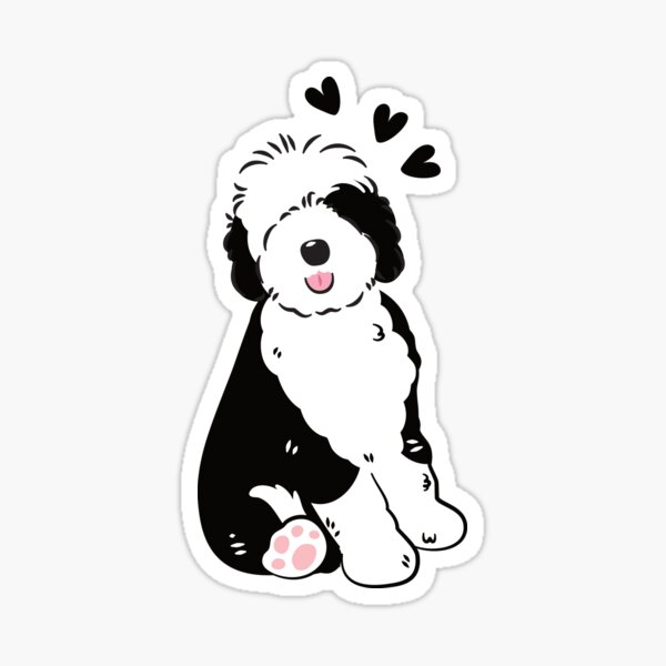 LOVE Black White Sheepadoodle Puppy 1 Sticker