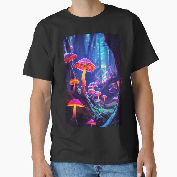 Item preview, Psychedelic mushrooms glowing in an enchanted forest, trippy mushrooms designed and sold by Caphira.