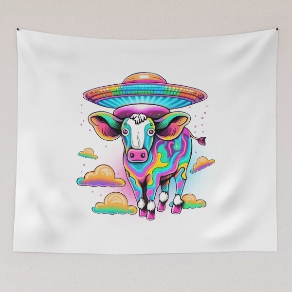 Item preview, Colorful UFO Space Alien Cow Abduction Funny Farmer Novelty designed and sold by Nicole Creates.