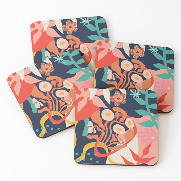 Item preview, 70s Retro Bohemian Hippie l Psychedelic Abstract Pattern Pink Floral Tones designed and sold by ProGallery.