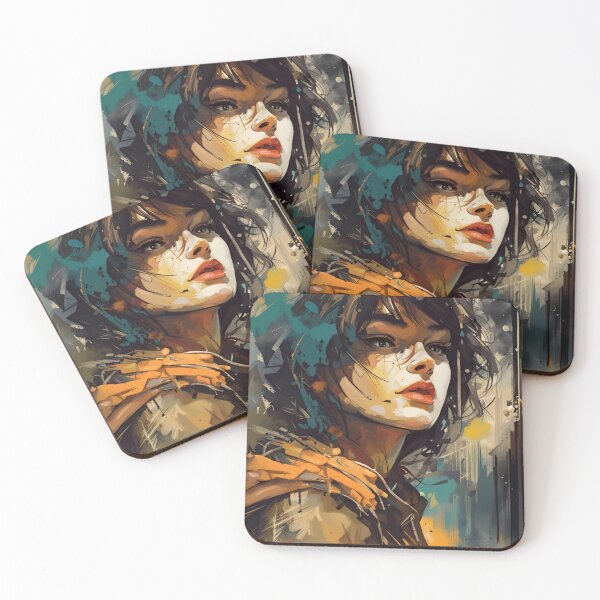 Item preview, Abstract Bauhaus Beautiful Girl Charming Bangs Dark Brown Hair Shiny Brown Eyes Splash Art Reverse Graffiti designed and sold by WearWolfDesigns.