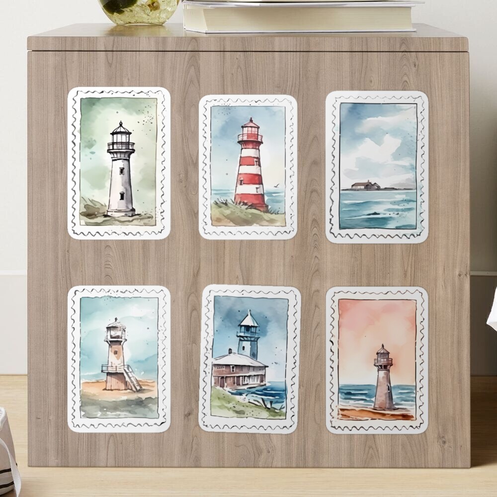 Watercolor Coastal Postage Stamps For Journaling Set