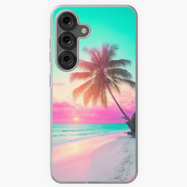 Aperçu de l'œuvre Beau palmier au coucher du soleil rose pastel plage créée et vendue par SassyArtistry.