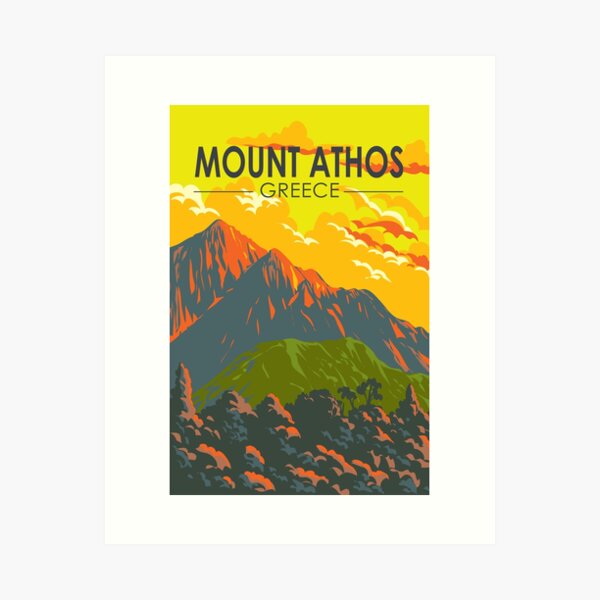 Item preview, Mount Athos Greece Travel Art Vintage designed and sold by KrisSidDesigns.