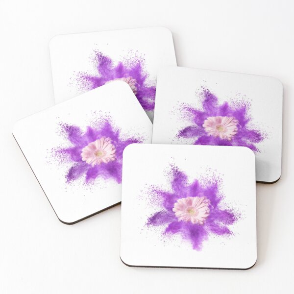 Item preview, Explosion of ultraviolet powder and pink gerbera flower on a white background designed and sold by MTShoppingLine.
