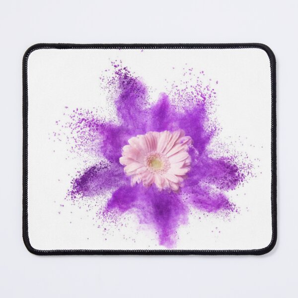 Item preview, Explosion of ultraviolet powder and pink gerbera flower on a white background designed and sold by MTShoppingLine.