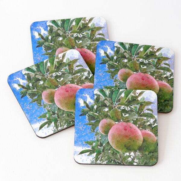 Item preview, Red apple tree with blue sky watercolor print  designed and sold by Kate1art.