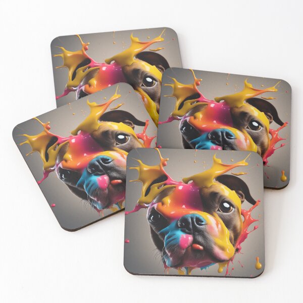 Staffordshire Bull Terrier Multicoloured Coasters (Set of 4)
