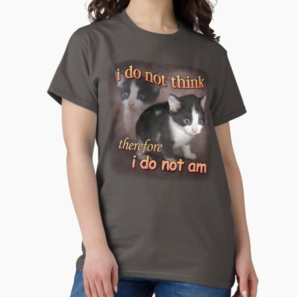 Vista previa del artículo con la obra «No pienso, por lo tanto, no existo - retrato de meme de gato», diseñado y vendido por snazzyseagull.
