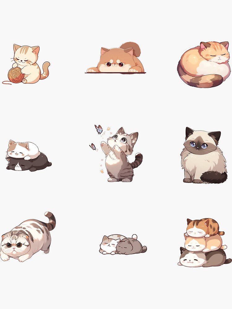 Cute Cat Anime Sticker Sheet Sticker for Sale by SundayDonuts