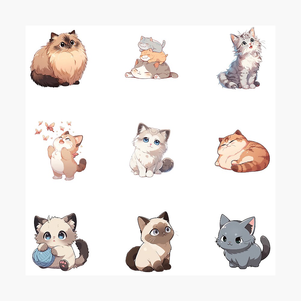 Cute Cat Anime Sticker Sheet