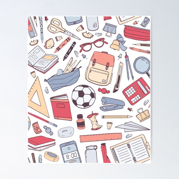 Cute Kawaii School Supplies Posters for Sale