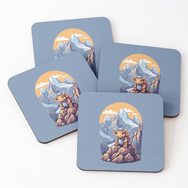 Item preview, Young triceratops adventurer hiking in the mountains cartoon graphic for kids designed and sold by CedricNorbinho.