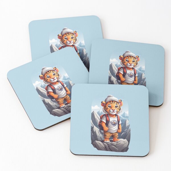 Item preview, Young smiling tiger cub adventurer hiking in the mountains cartoon comic art for kids designed and sold by CedricNorbinho.