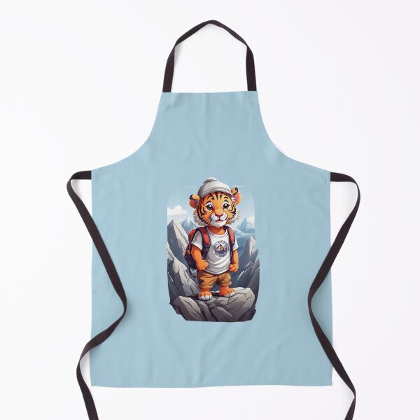 Item preview, Young smiling tiger cub adventurer hiking in the mountains cartoon comic art for kids designed and sold by CedricNorbinho.