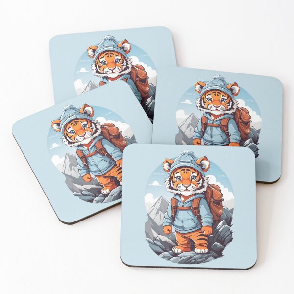 Item preview, Young smiling tiger cub adventurer hiking in the mountains cartoon comic art for kids designed and sold by CedricNorbinho.