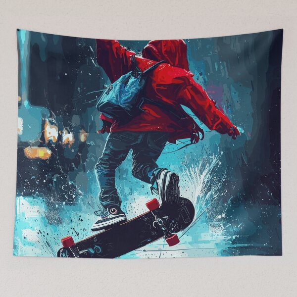 Artikelvorschau, Skateboard-Kickflip im Regen entworfen und verkauft von TomFrontierArt.