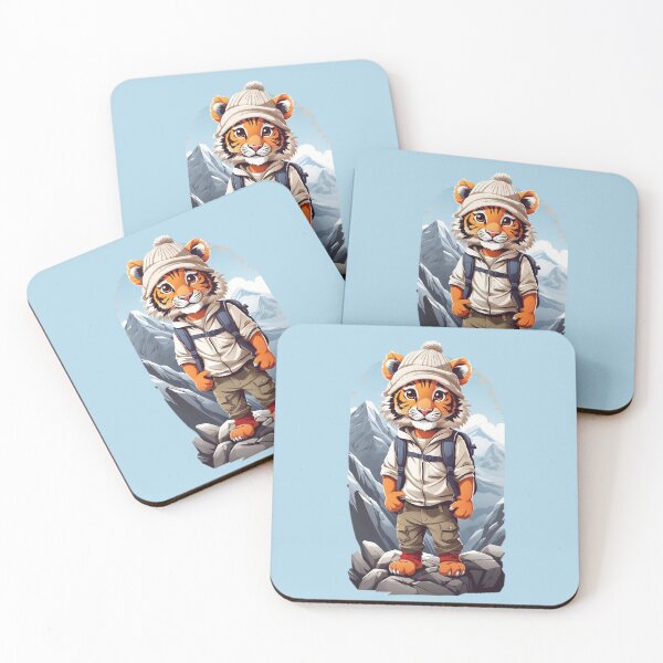 Item preview, Young smiling tiger cub adventurer hiking in the mountains cartoon comic art for kids designed and sold by CedricNorbinho.