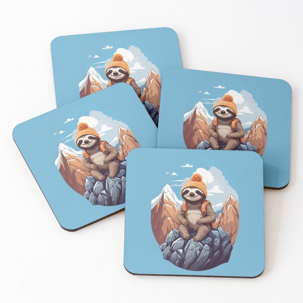 Item preview, Smiling young sloth cub hiking in the mountains cartoon comic art graphic for kids designed and sold by CedricNorbinho.