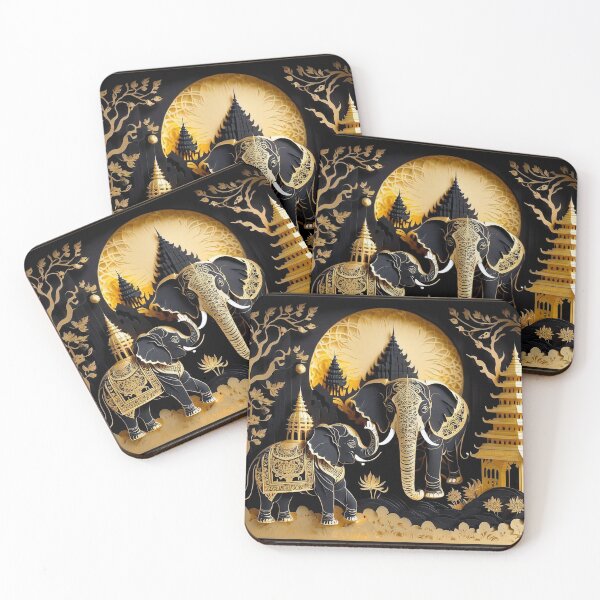 Item preview, Elephant thai style black and gold papercut  designed and sold by sudsaipan.