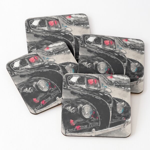 Item preview, Black retro car in garage watercolor print designed and sold by Kate1art.