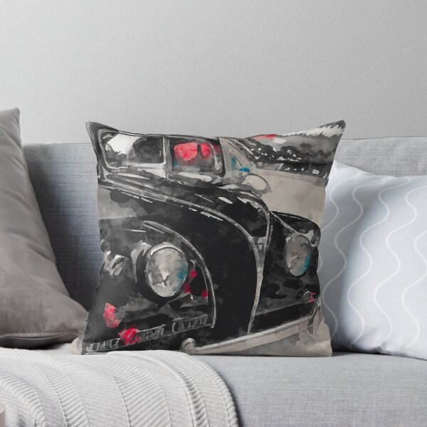 Item preview, Black retro car in garage watercolor print designed and sold by Kate1art.