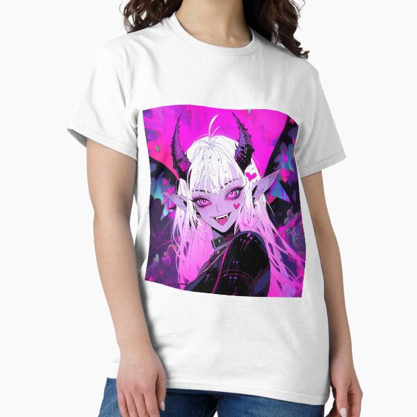 Item preview, Bright Pink Purple Tongue Out Demon Anime Girl designed and sold by bubblegoth.