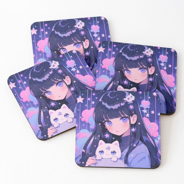 Item preview, Cute Purple Pink Anime Girl with Her Kitty designed and sold by bubblegoth.