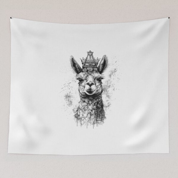 Item preview, Alpaca with Crown Design, Black and White, Digital Art, Animals, Nature designed and sold by Tomioka-Art.