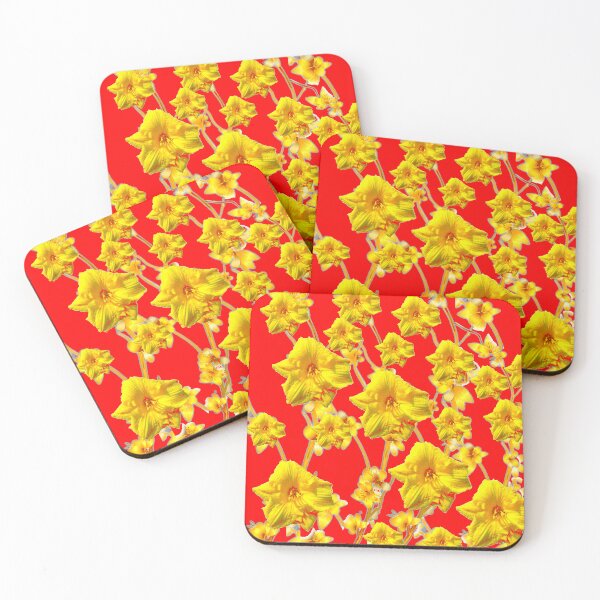 Item preview, RED COLOR ABSTRACTED YELLOW FLORALS GARDEN ART designed and sold by sharlesart.