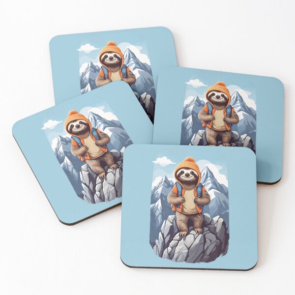 Item preview, Smiling young sloth cub hiking in the mountains cartoon comic art graphic for kids designed and sold by CedricNorbinho.