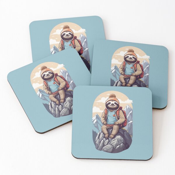 Item preview, Smiling young sloth cub hiking in the mountains cartoon comic art graphic for kids designed and sold by CedricNorbinho.