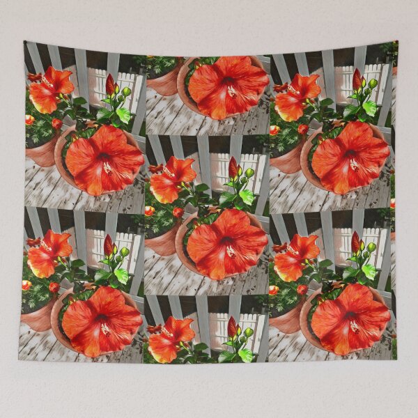 Item preview, Hibiscus and white picket fence designed and sold by EmevoliProducts.