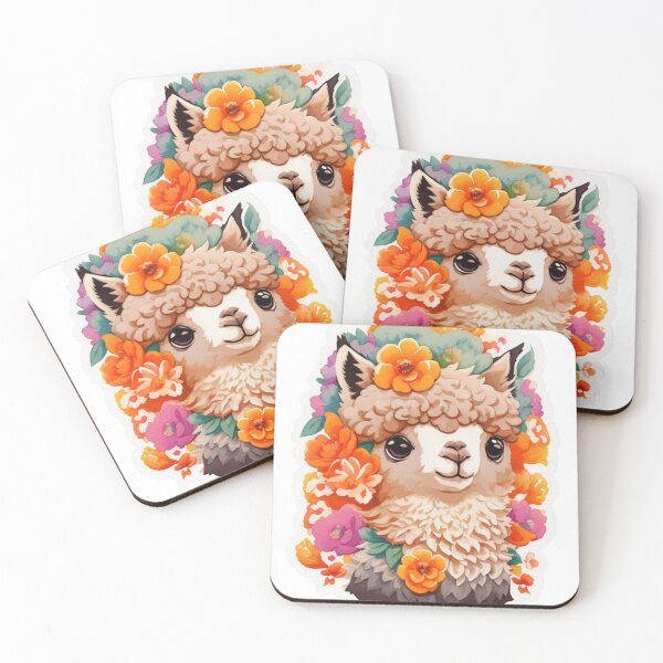 Item preview, Cute Kawaii Alpaca with Colorful Watercolor Flowers designed and sold by YourNameMatters.