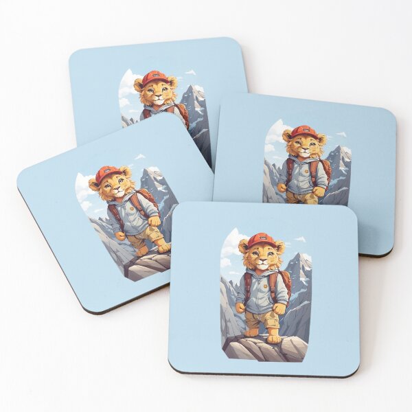 Item preview, Young lion cub hiking in the mountains enjoying the view cartoon comic graphic for kids designed and sold by CedricNorbinho.