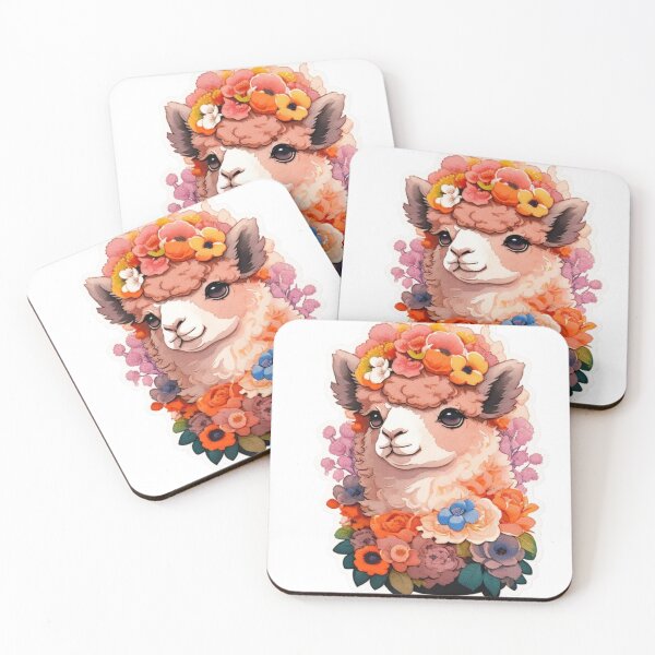 Item preview, Cute Kawaii Alpaca with Colorful Watercolor Flowers designed and sold by YourNameMatters.