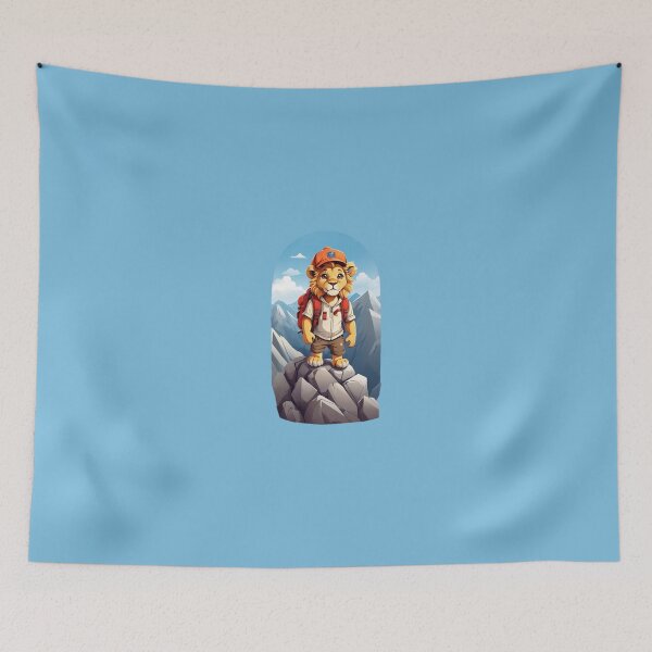 Item preview, Young lion hiking in the mountains cartoon comic graphic for kids designed and sold by CedricNorbinho.
