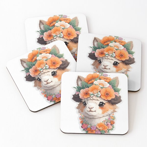 Item preview, Adorable Kawaii Alpaca with Colorful Watercolor Flowers designed and sold by YourNameMatters.