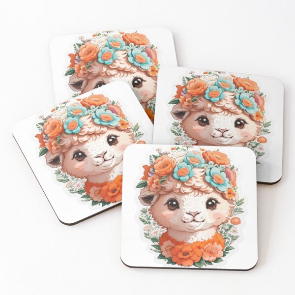 Item preview, Adorable Kawaii Alpaca with Colorful Watercolor Flowers designed and sold by YourNameMatters.