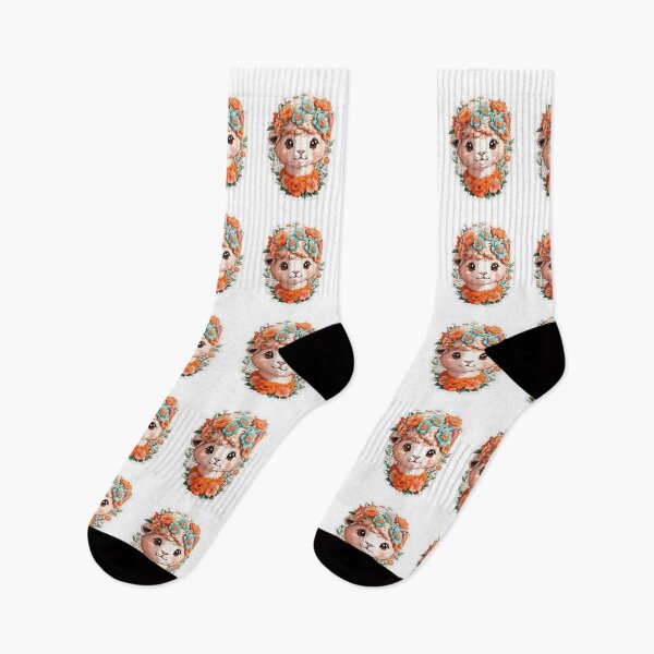 Item preview, Adorable Kawaii Alpaca with Colorful Watercolor Flowers designed and sold by YourNameMatters.