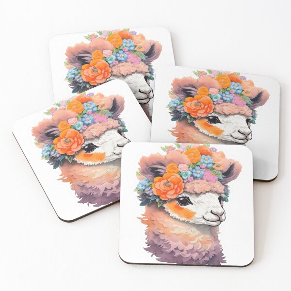 Item preview, Adorable Kawaii Alpaca with Colorful Watercolor Flowers designed and sold by YourNameMatters.