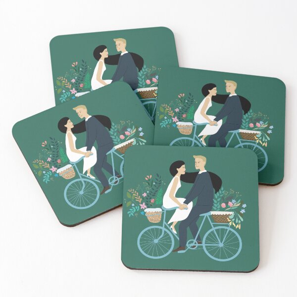 Item preview, vector illustration bride and groom riding bicycle designed and sold by colorfulglee.