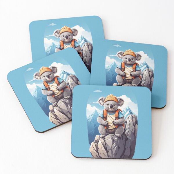 Item preview, Sweet smiling young koala cub hiking in the mountains cartoon graphic for kids designed and sold by CedricNorbinho.