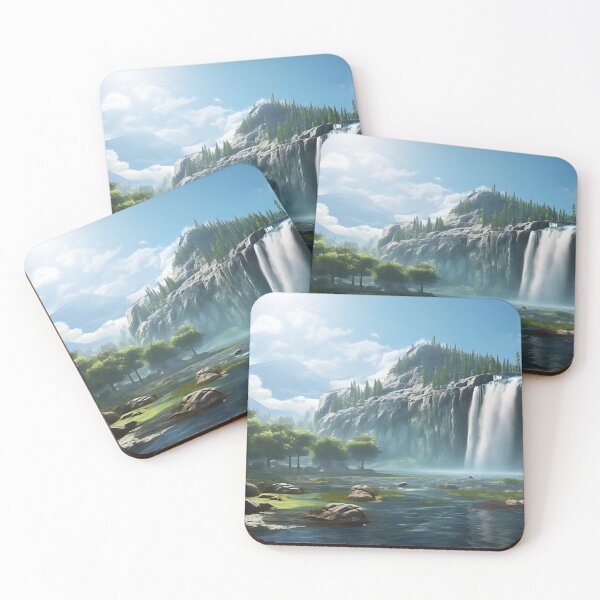Item preview, Beautiful Waterfall and Mountains in Anime Style | A Peaceful and Serene Piece of Art for Your Home designed and sold by samuelpinzon.