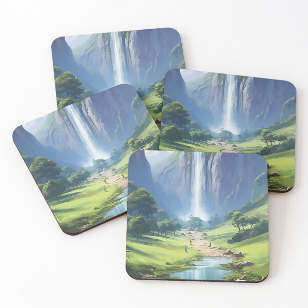Item preview, Beautiful Waterfall and Mountains in Anime Style designed and sold by samuelpinzon.