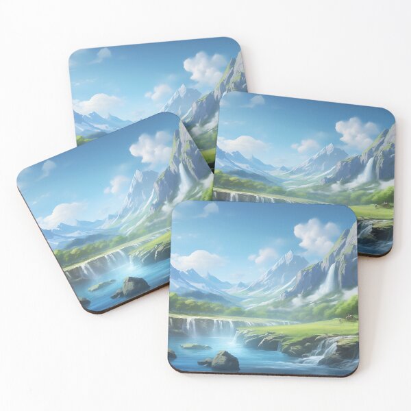 Item preview, Beautiful Lake and Mountains in Anime Style | A Majestic and Dreamlike Piece of Art for Your Home designed and sold by samuelpinzon.