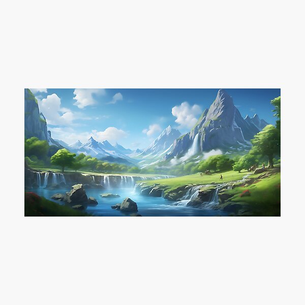 Item preview, Beautiful Lake and Mountains in Anime Style | A Majestic and Dreamlike Piece of Art for Your Home designed and sold by samuelpinzon.