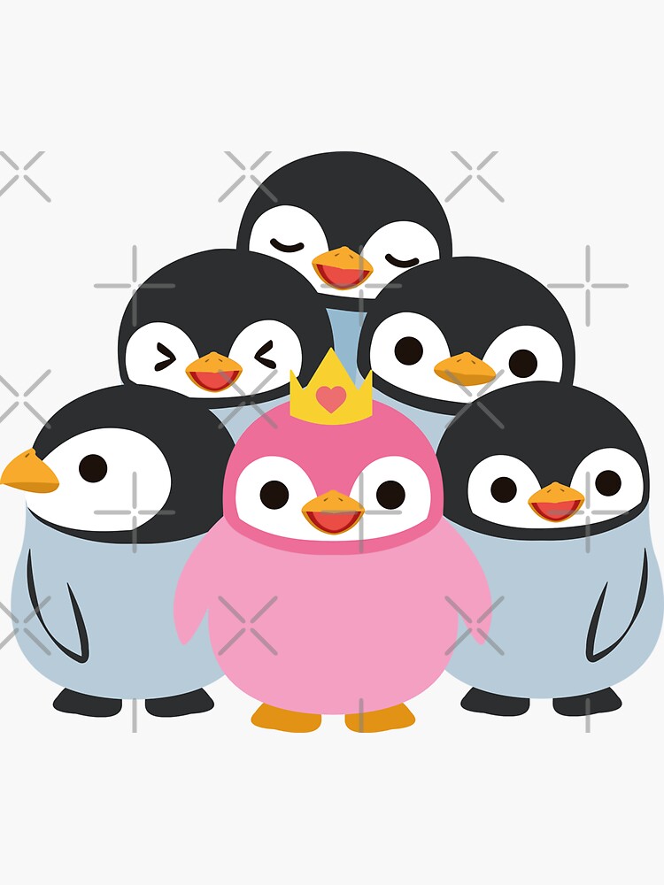 Sticker mit Niedliche Gruppe Pinguine von QueenPenguinart
