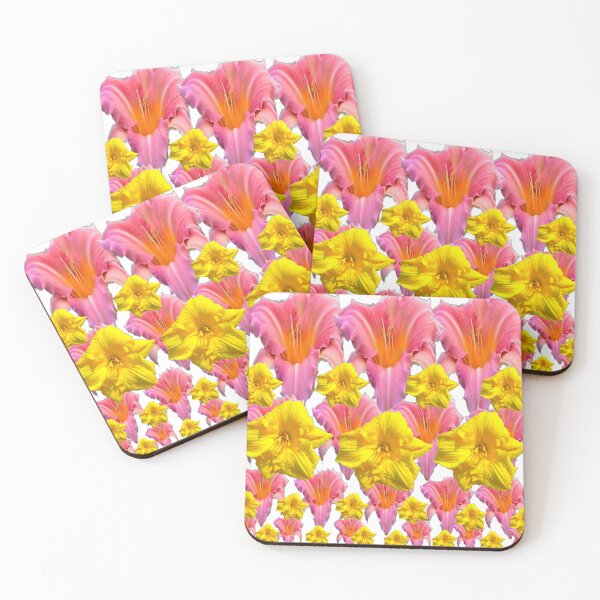 Item preview, PINK-YELLOW DAY LILIES GARDEN DESIGN WHITE ART designed and sold by sharlesart.