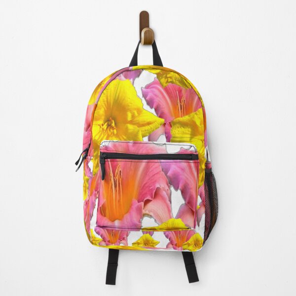 Item preview, PINK-YELLOW DAY LILIES GARDEN DESIGN WHITE ART designed and sold by sharlesart.